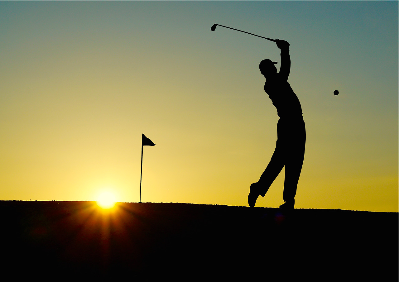 golf, golfed, sunset, sports, golfer, golf clubs, single hole flag, outdoor, man, nature, human, fitness, active, elegant